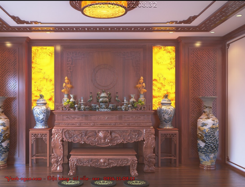 Bố cục bàn thờ 1 bát hương đơn giản, hài hòa, chuẩn tâm linh